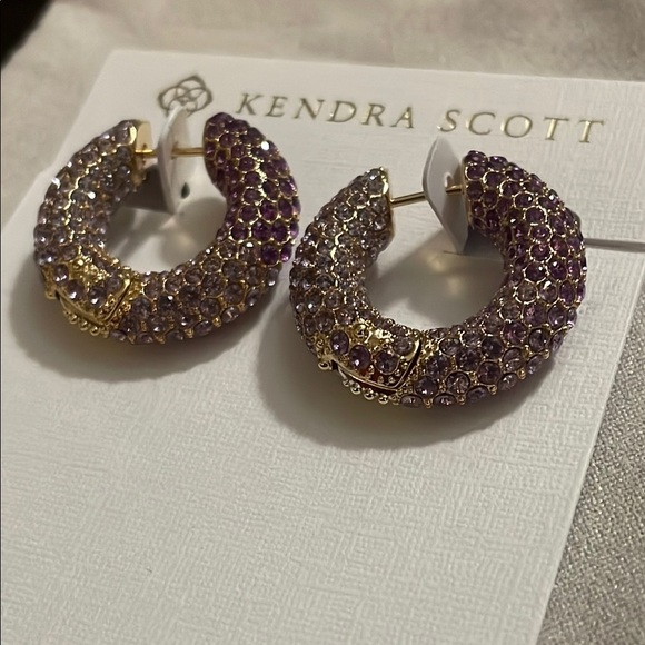 Kendra Scott Jewelry - Kendra Scott Mikki Gold Pave Hoop Earrings in Purple Mauve
